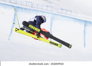 GRANADA, SPAIN - FEBRUARY 11, 2015: Winter Universiade 2015. Ladies' Ski Halfpipe Final. BEUTLER Enya, Switzerland.