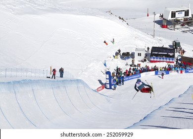 GRANADA, SPAIN - FEBRUARY 11, 2015: Winter Universiade 2015. Ladies' Ski Halfpipe Final. BEUTLER Enya, Switzerland.