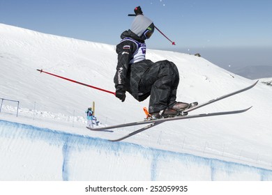 GRANADA, SPAIN - FEBRUARY 11, 2015: Winter Universiade 2015. Men's Ski Halfpipe Final. CHUPA Pavel, RUS.