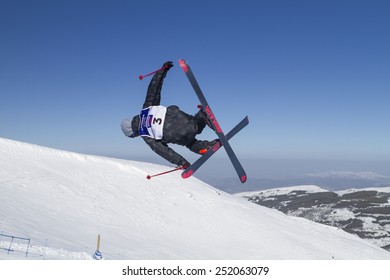 GRANADA, SPAIN - FEBRUARY 11, 2015: Winter Universiade 2015. Men's Ski Halfpipe Final. CHUPA Pavel, Russia.