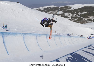 GRANADA, SPAIN - FEBRUARY 11, 2015: Winter Universiade 2015. Men's Ski Halfpipe Final. KIM Kwang-Jin, Korea.