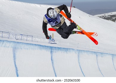 GRANADA, SPAIN - FEBRUARY 11, 2015: Winter Universiade 2015. Men's Ski Halfpipe Final. KORDYUK Petr, Russia.