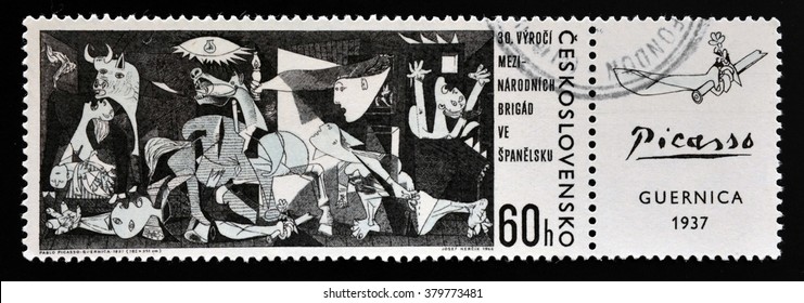 GRANADA, SPAIN - JANUARY 05, 2013: A Stamp Printed In Czechoslovakia Shows Painting By Pablo Picasso 