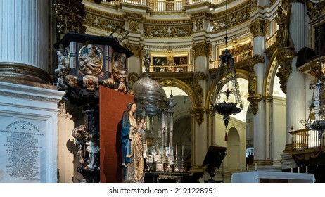 Granada, Spain - July 27, 2022: Interiors Of The Cathedral (Catedral De Granada, Santa Iglesia Catedral Metropolitana De La Encarnación De Granada). 