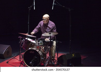 GRANADA - SPAIN, NOVEMBER 10, 2015: Aaron Goldberg Trio, At 36 Granada International Jazz Festival. Leon Parker, Drums.