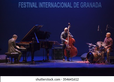 GRANADA - SPAIN, NOVEMBER 10, 2015: Aaron Goldberg Trio, At 36 Granada International Jazz Festival. Aaron Goldberg, Piano, Reuben Rogers, Bass, And Leon Parker, Drums.