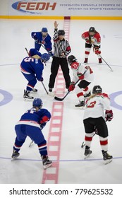 GRANADA - SPAIN, NOVEMBER 10, 2017: Ice Hockey, Four Nations Tournament U18 Female, At Igloo Arena, Granada. Hungary 4 - Great Britain 1. 