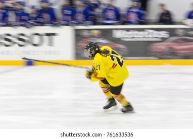 GRANADA - SPAIN, NOVEMBER 12, 2017: Ice Hockey, Four Nations Tournament U18 Female, At Igloo Arena, Granada.  Spanish Player, SANS ELENA.