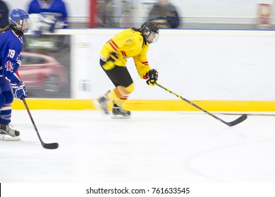 GRANADA - SPAIN, NOVEMBER 12, 2017: Ice Hockey, Four Nations Tournament U18 Female, At Igloo Arena, Granada. Spanish Player, CASADO PAULA.