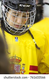 GRANADA - SPAIN, NOVEMBER 12, 2017: Ice Hockey, Four Nations Tournament U18 Female, At Igloo Arena, Granada.  Spanish Player, 	ARGOTE SOFÍA.