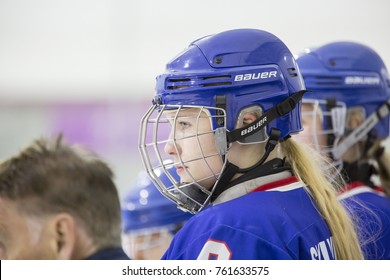 GRANADA - SPAIN, NOVEMBER 12, 2017: Ice Hockey, Four Nations Tournament U18 Female, At Igloo Arena, Granada.  British Player, SYLVESTER ABBIE.