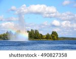 GRANBY QUEBEC CANADA 09 28 2016: Nestled in the heart of the city of Granby, Lake Boivin and fountain are an iconic image for the citizens and visitors.