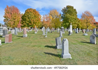 GRANBY QUEBEC CANADA 10 12 2016: Catholic Cemetery In Fall. Granby Is The Seat Of La Haute-Yamaska Regional County Municipality.  The Population As Of The Canada 2011 Census Was 63,433.