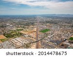 Grand Avenue aerial view looking from the NW to the SE above Northern Avenue in Glendale, Arizona