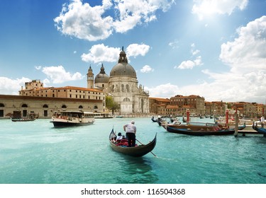 Grand Canal and Basilica Santa Maria della Salute, Venice, Italy and sunny day