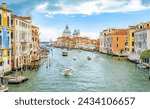 Grand Canal at day in Venice city in italy.  Grand Canal and Basilica Santa Maria della Salute in Venice