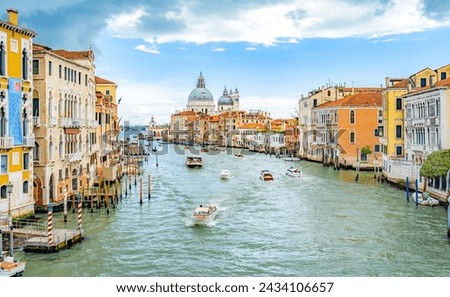 Similar – Image, Stock Photo Canal Grande and Basilica di Santa Maria della Salute illuminated at dusk night time. Venice, Italy