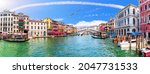 Grand Canal panorama near the Rialto bridge, Venice, Italy