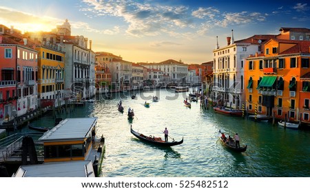 Grand Canal in Venice at the sunset, Italy.
