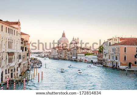 Similar – Image, Stock Photo Canal Grande and Basilica di Santa Maria della Salute illuminated at dusk night time. Venice, Italy