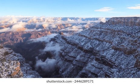 Grand Canyon Arizona, Winter Scene at the Grand Canyon, Inversion Clouds, Snow Capped Red Rock, AZ, National Parks, Wonders of the World, USA Tourism, Adventure Travel - Powered by Shutterstock