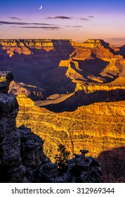 Grand Canyon National Park Sunset And Moon.