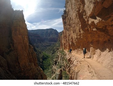 Grand Canyon National Park USA Hiking Group Walking Inside The Canyon