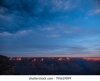 Grand Canyon North Rim Highlighted By Sunlight Before Sunset, Arizona USA