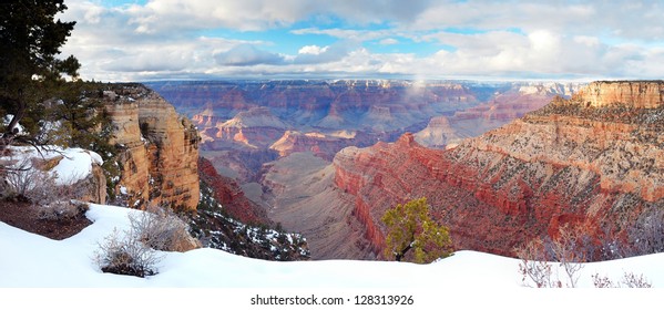 Grand Canyon panorama view in winter with snow and clear blue sky. - Powered by Shutterstock