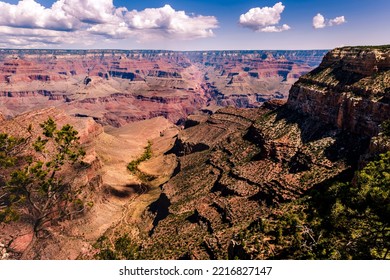 Grand Canyon South Rim And Green Valley At Sunny Day, Arizona, USA