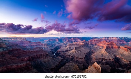 Grand Canyon Sunset Approaching the Blue Hour contrasting with the red rock of the canyon - Powered by Shutterstock