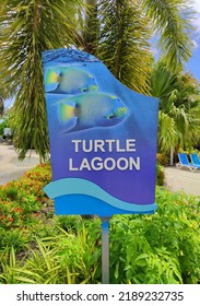 Grand Cayman, Cayman Islands - July 30, 2022: Sign Of Turtle Lagoon Of Cayman Turtle Centre (former Turtle Farm) In West Bay Of Grand Cayman Island. Area Of Swim And Snorkel With Green Sea Turtles