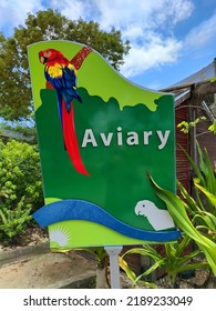 Grand Cayman, Cayman Islands - July 30, 2022: Sign Of Aviary (birds Zoo) Of Cayman Turtle Centre (former Turtle Farm) In West Bay Of Grand Cayman Island