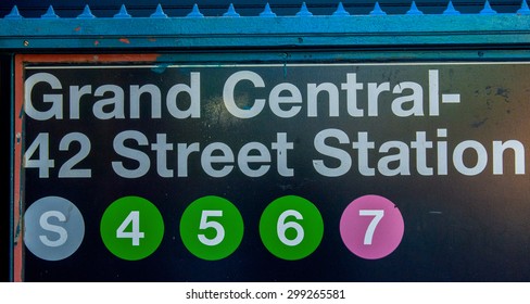 Grand Central - 42 Street Subway Station Entrance Sign - NYC.