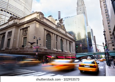 Grand Central along 42nd Street with traffic, New York City