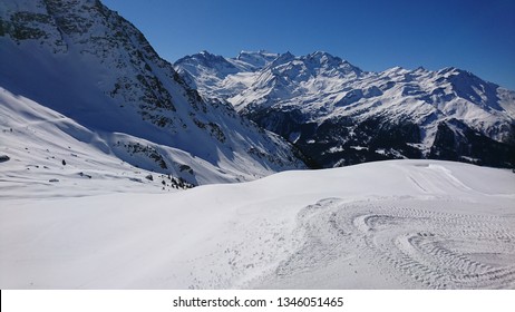 Grand Combin Peak From La Chaux Viewpoint In Verbier Resort In Switzerland