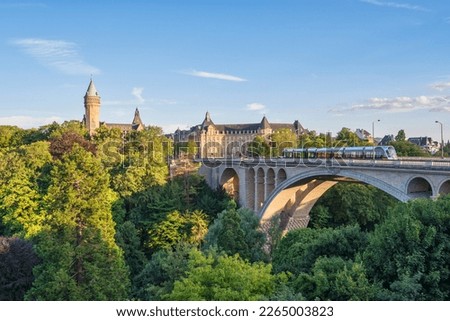 Grand Duchy of Luxembourg, city skyline at Pont Adolphe Bridge
