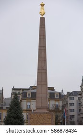Grand Duchy of Luxembourg, Luxembourg- January 03,2017: Monument residents,who fell in the First and Second World Wars. At the top is the "Golden Frau"