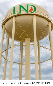 GRAND FORKS, ND/USA - JUNE 28, 2019:  Water Tower And Logo On The Campus Of The University Of North Dakota