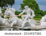 The grand fountain in the plaza of the Chimei Museum in Tainan is a stunning centerpiece, inspired by classical European architecture. 