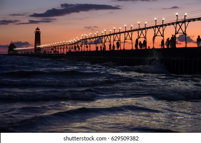 Grand Haven Lighthouse At Sunset