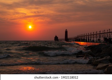 Grand Haven Lighthouse Sunset Fall 2020 in Michigan