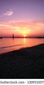 Grand Haven MI Shoreline And Sunset