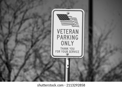 Grand Junction CO USA January 2022: In A Parking Lot A Veteran Parking Only Sign At A Local Retail Store.