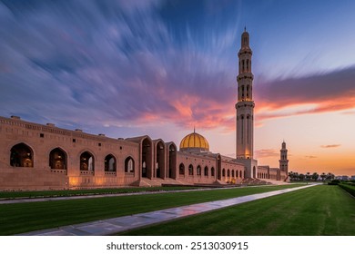 Grand Mosque Oman during evening with beautiful clouds