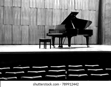 Grand Piano Set On Stage, B&W