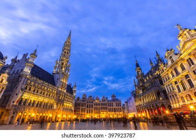 Grand place in Brussels Belgium at dusk.