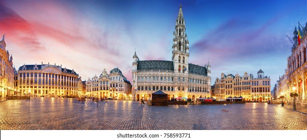 Grand Place in Brussels in night, Belgium