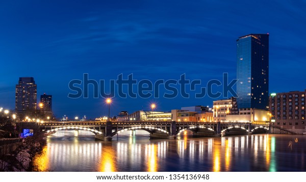 Grand Rapids City Scene Night Stock Photo (Edit Now) 1354136948