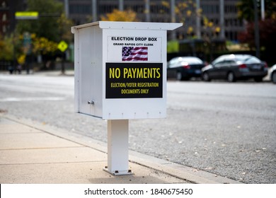 Grand Rapids, Michigan, October 25, 2020: One of several drive-up drop boxes for absentee ballots placed around the city ahead of the November 3 election. 